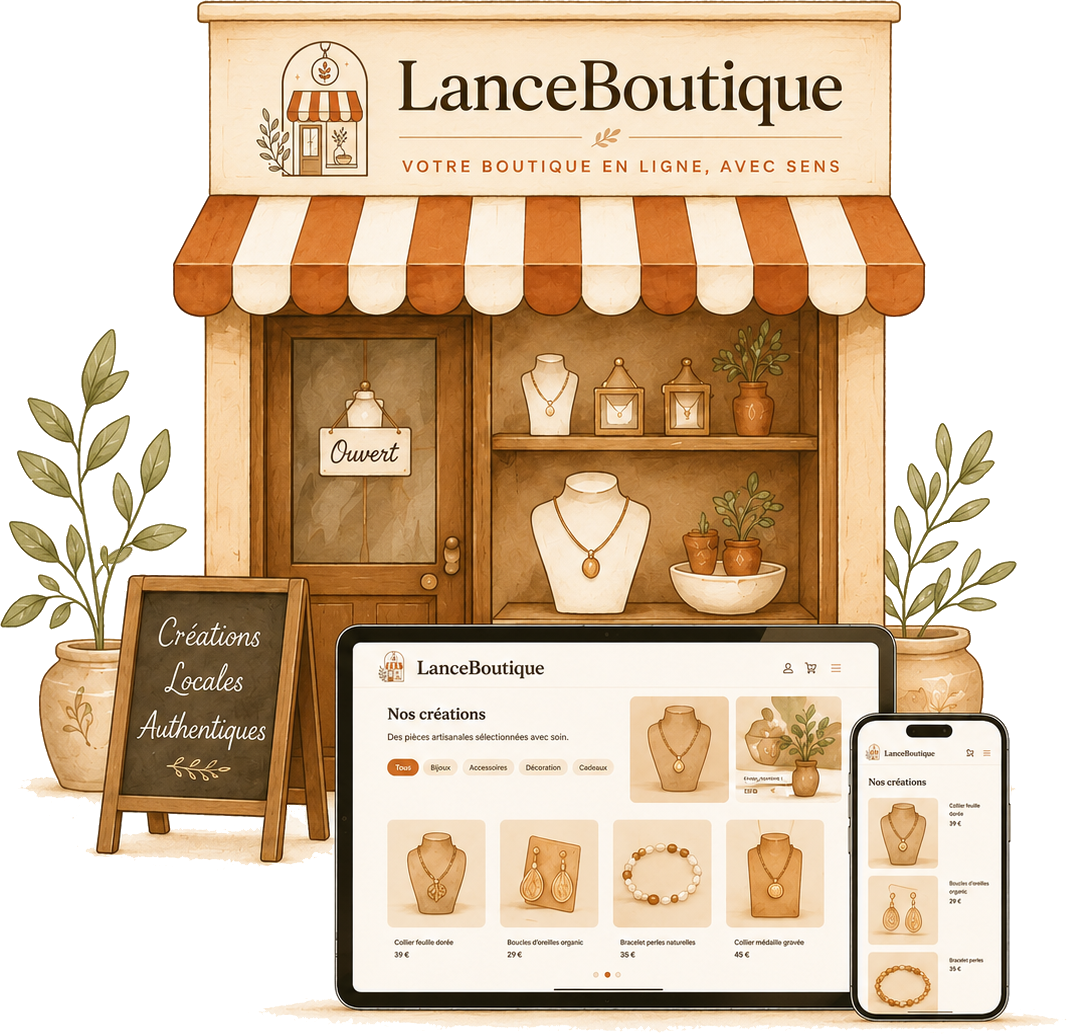 Boutique artisanale et sa version en ligne sur tablette et smartphone