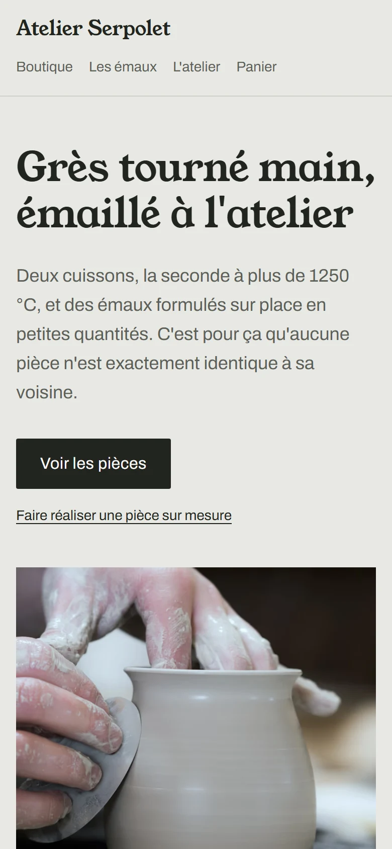 Atelier Serpolet : la même page sur mobile