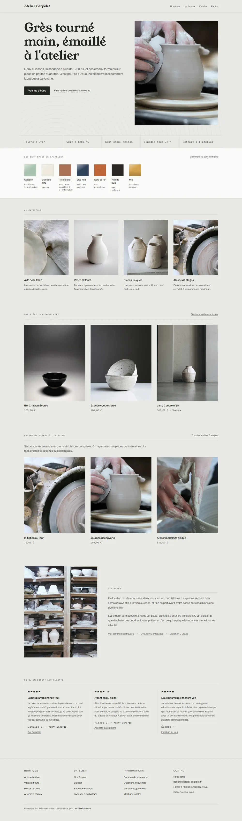 Atelier Serpolet : page d'accueil de la boutique Atelier Serpolet sur ordinateur