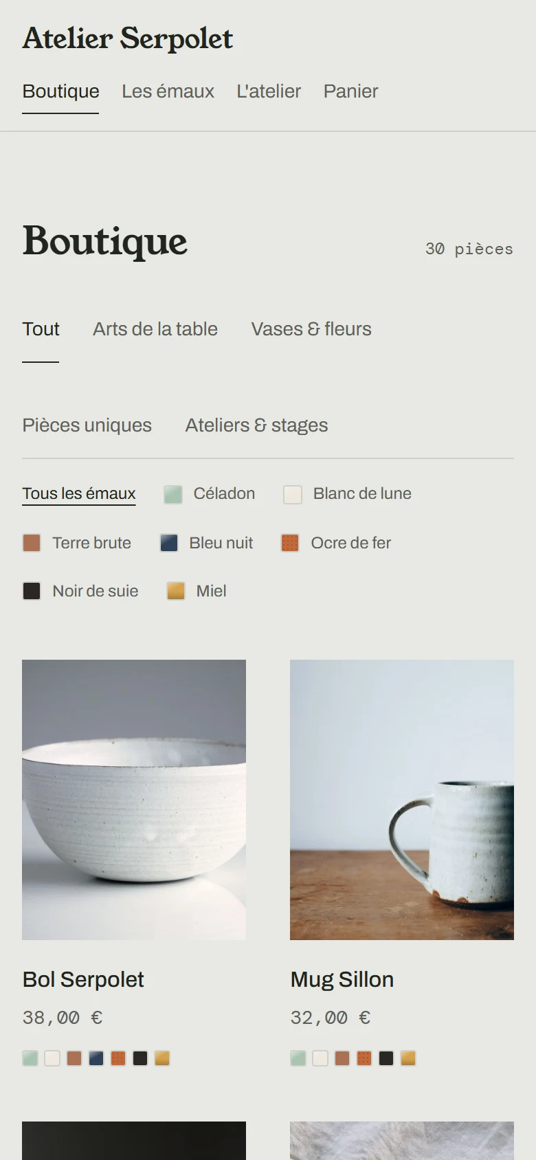 Atelier Serpolet : le catalogue sur mobile