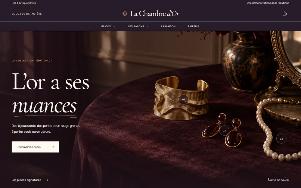 Boutique de démonstration La Chambre d'Or : page d'accueil de la boutique La Chambre d'Or