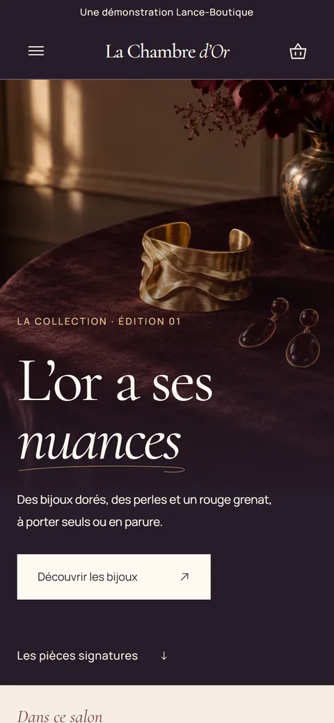 La Chambre d'Or : la même page sur mobile
