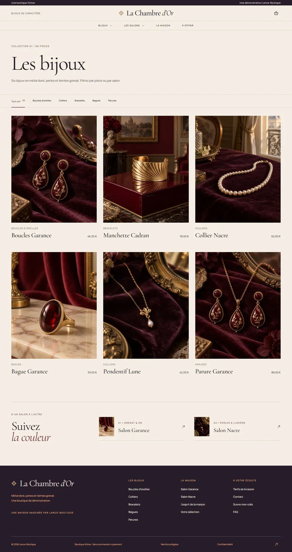 La Chambre d'Or : catalogue La Chambre d'Or, filtrable par type de bijou sur ordinateur