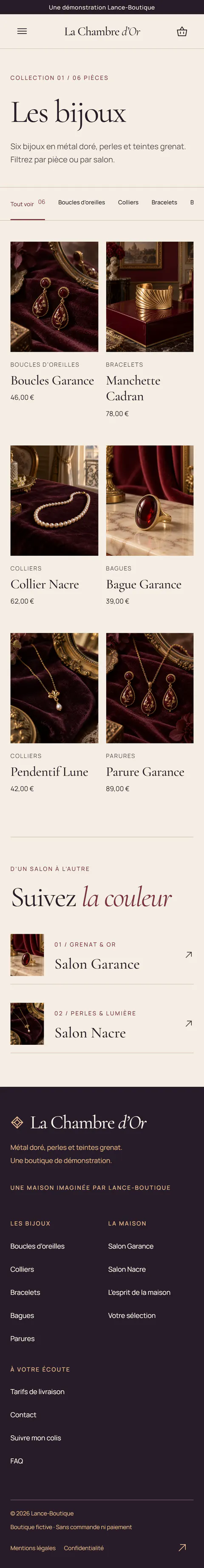 La Chambre d'Or : catalogue La Chambre d'Or, filtrable par type de bijou sur mobile