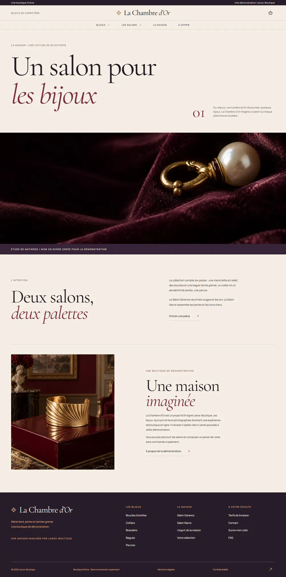 La Chambre d'Or : page de présentation de la maison et de ses deux salons sur ordinateur