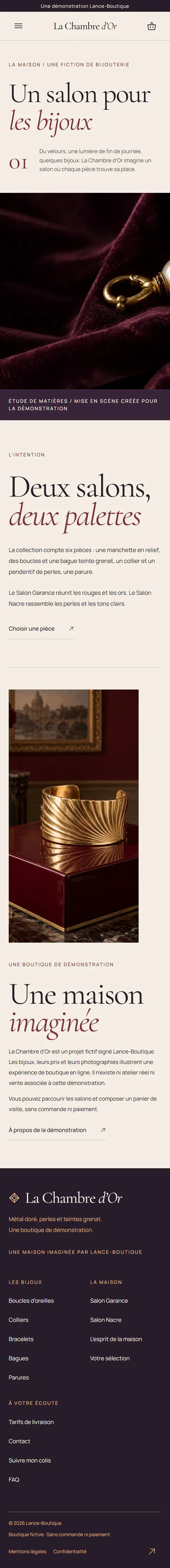 La Chambre d'Or : page de présentation de la maison et de ses deux salons sur mobile