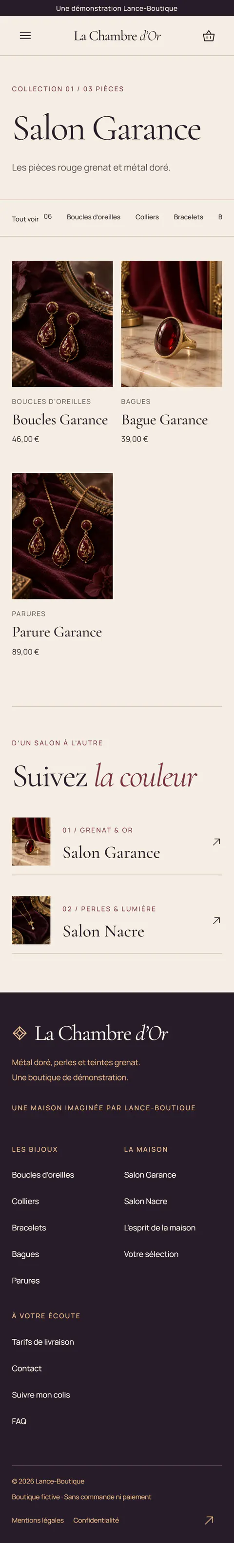 La Chambre d'Or : Salon Garance : les pièces rouge grenat et métal doré réunies en une sélection sur mobile
