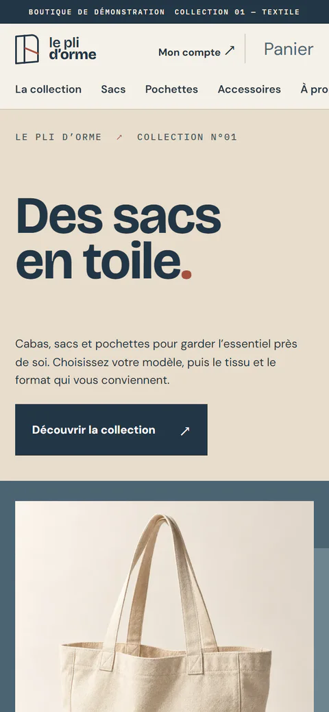 Le Pli d'Orme : la même page sur mobile