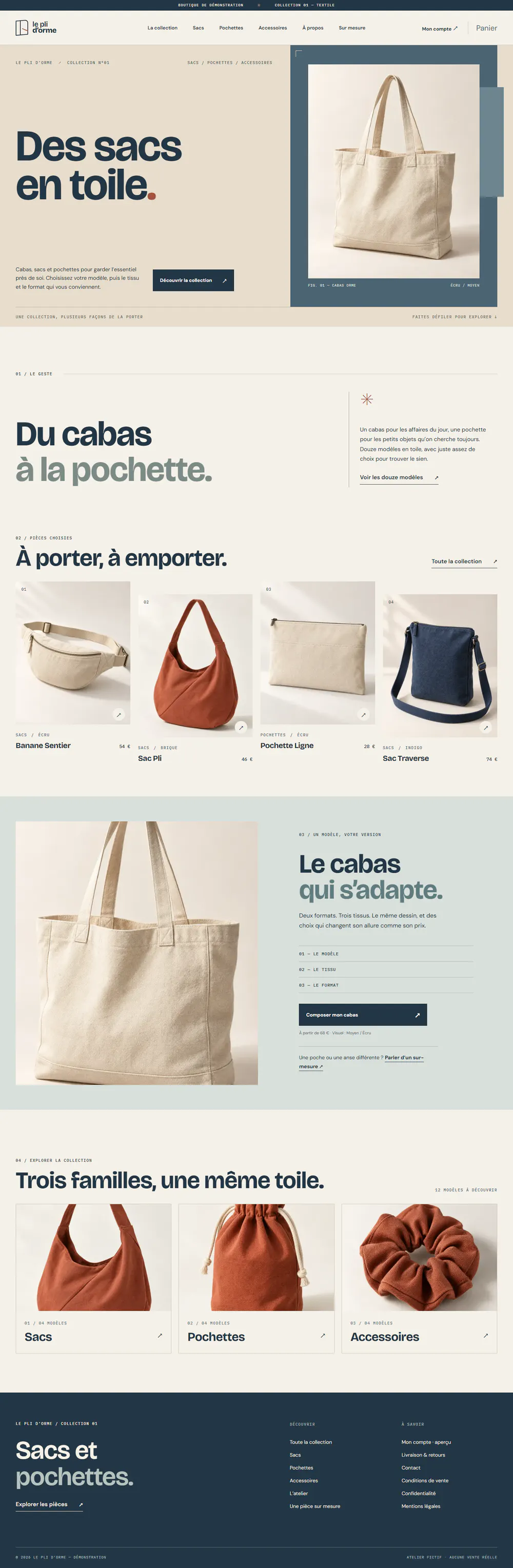 Le Pli d'Orme : page d'accueil de la boutique Le Pli d'Orme sur ordinateur