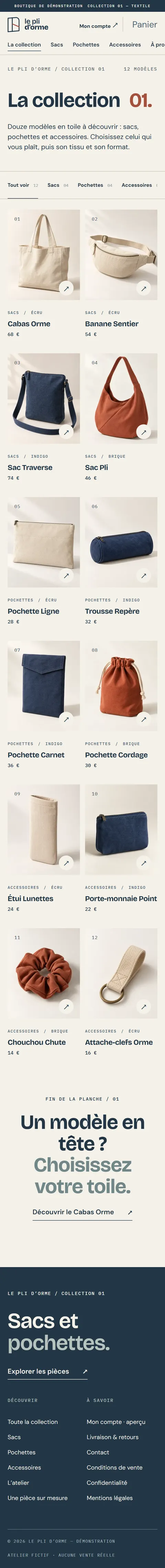 Le Pli d'Orme : collection Le Pli d'Orme, filtrable par famille : sacs, pochettes, accessoires sur mobile