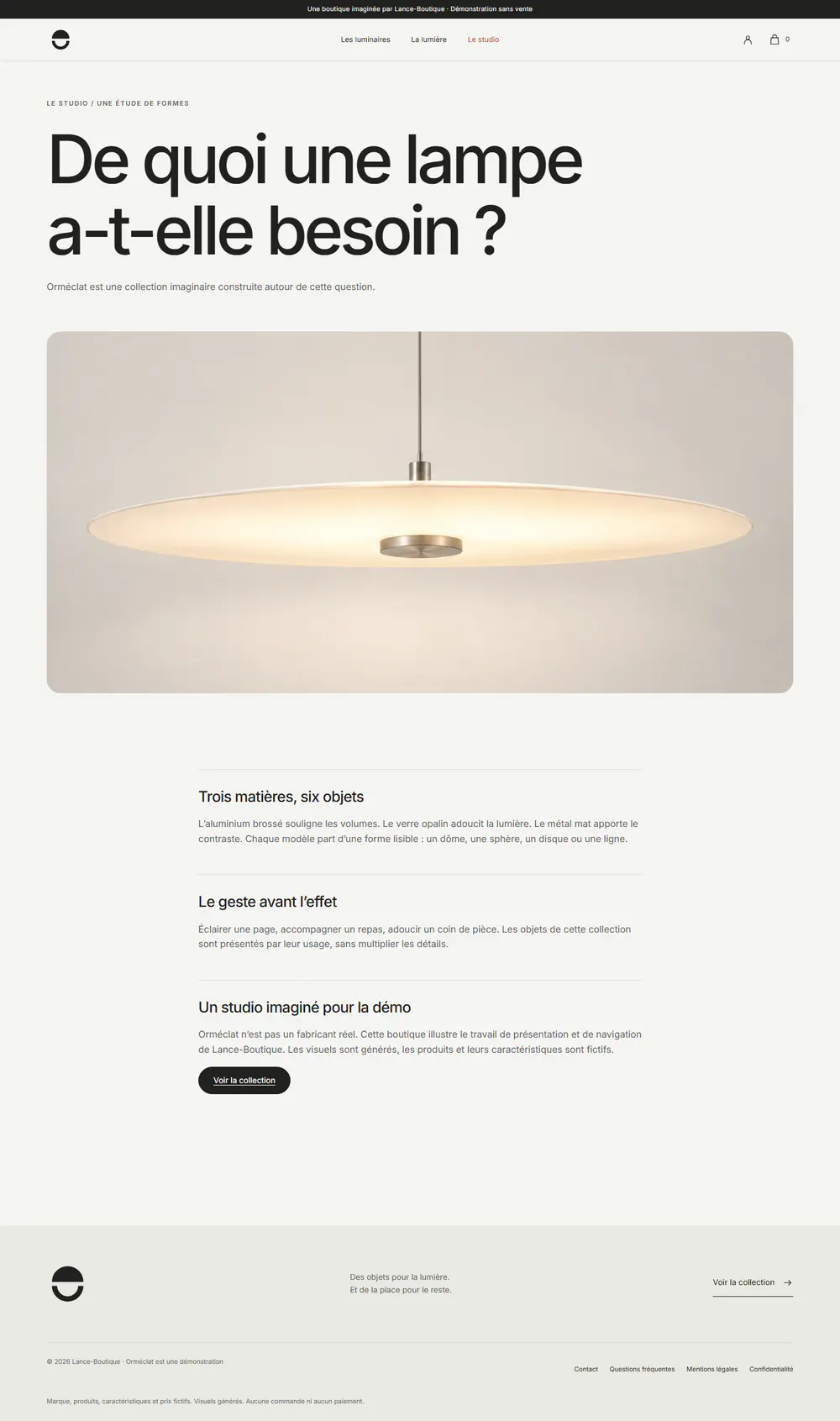 Orméclat : page de présentation du studio et de ses trois matières sur ordinateur